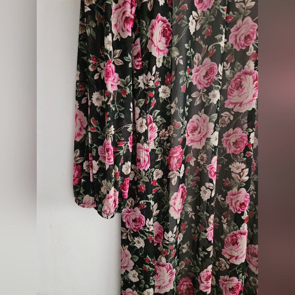 Wearever Women's Long Black Floral Bathing Suit Cover Up Size XL - Picture 7 of 7